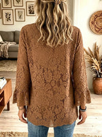 Women's Floral Crochet Lace Bell Sleeve Blouse