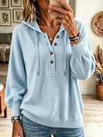 Women's Button Henley Knit Pullover Hoodie