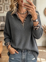Women's Leopard Collar Layered Ribbed Knit Sweater