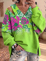 Vintage Elegant Cotton Fabric Patchwork Patterned Print Sweatshirt