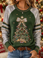 Women's Leopard Tree Sequin Print Sleeve Holiday Sweatshirt