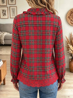 Women's Plaid Ruffle Button-Down Blouse