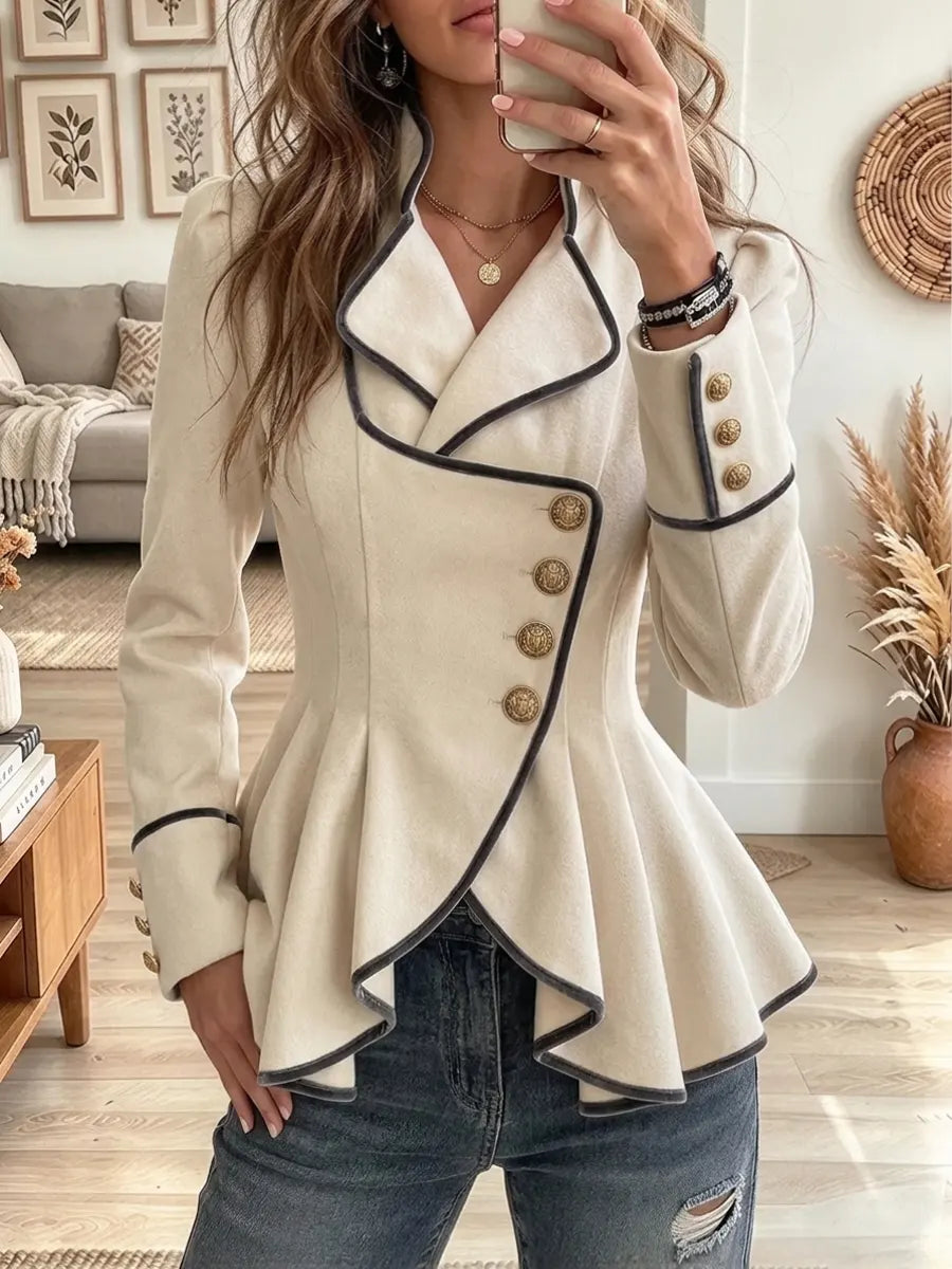 Retro Chic Ruffle Lapel Button Art Casual Stylish Long Sleeve Coat