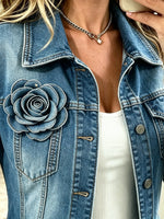 Women's 3D Flower Applique Fitted Denim Jacket