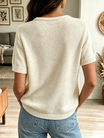 Retro Floral Embroidery Art Casual Stylish Short Sleeve Knitted Sweater