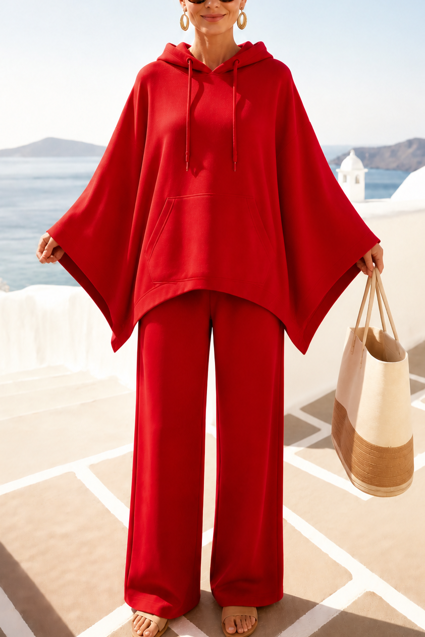 Hooded Cape And Wide-Leg Trouser Set