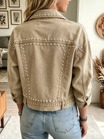 Women's Pearl Beaded Cropped Denim Jacket