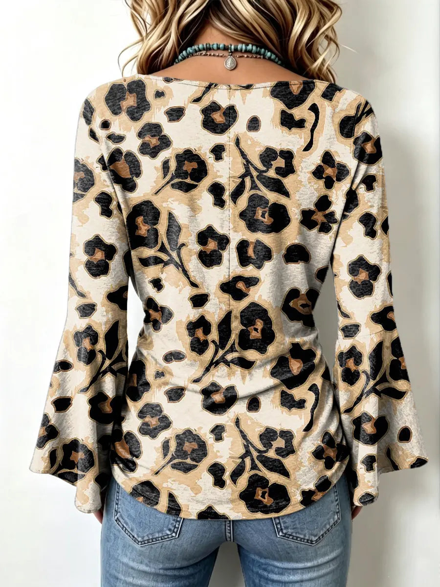 Retro Floral Pattern Art Print Casual Stylish Cotton V Collar Shirt