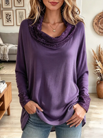 Vintage Elegant Shiny Mock-neck Shirt