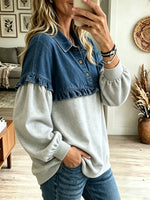 Women's Denim Patchwork Ruffle Sweatshirt
