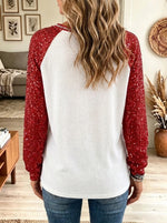 Women's Sequin Sleeve Print Christmas Tree Top