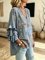 Women's Floral Ruffle Sleeve Blouse