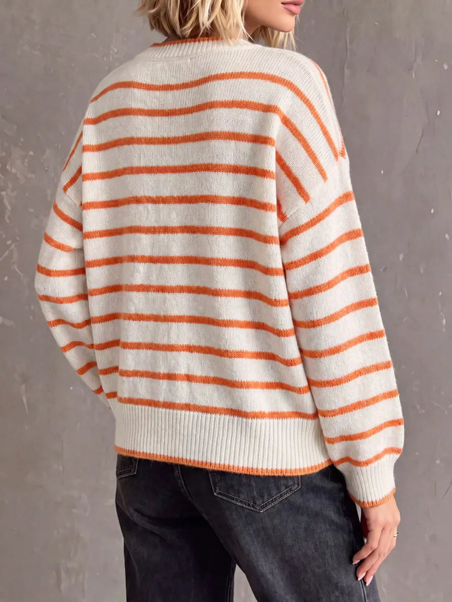 Retro Stripe Art Casual Stylish Long Sleeve Knitted Cardigan Sweater