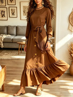 Retro Elegant Art Casual Ruffle Stylish Long Sleeve Maxi Dress