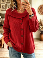 Women's Foldover Shawl Collar Button Knit Cardigan