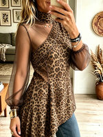 Women's Asymmetrical Leopard Print Sheer Top