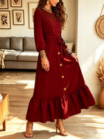 Retro Elegant Art Casual Ruffle Stylish Long Sleeve Maxi Dress