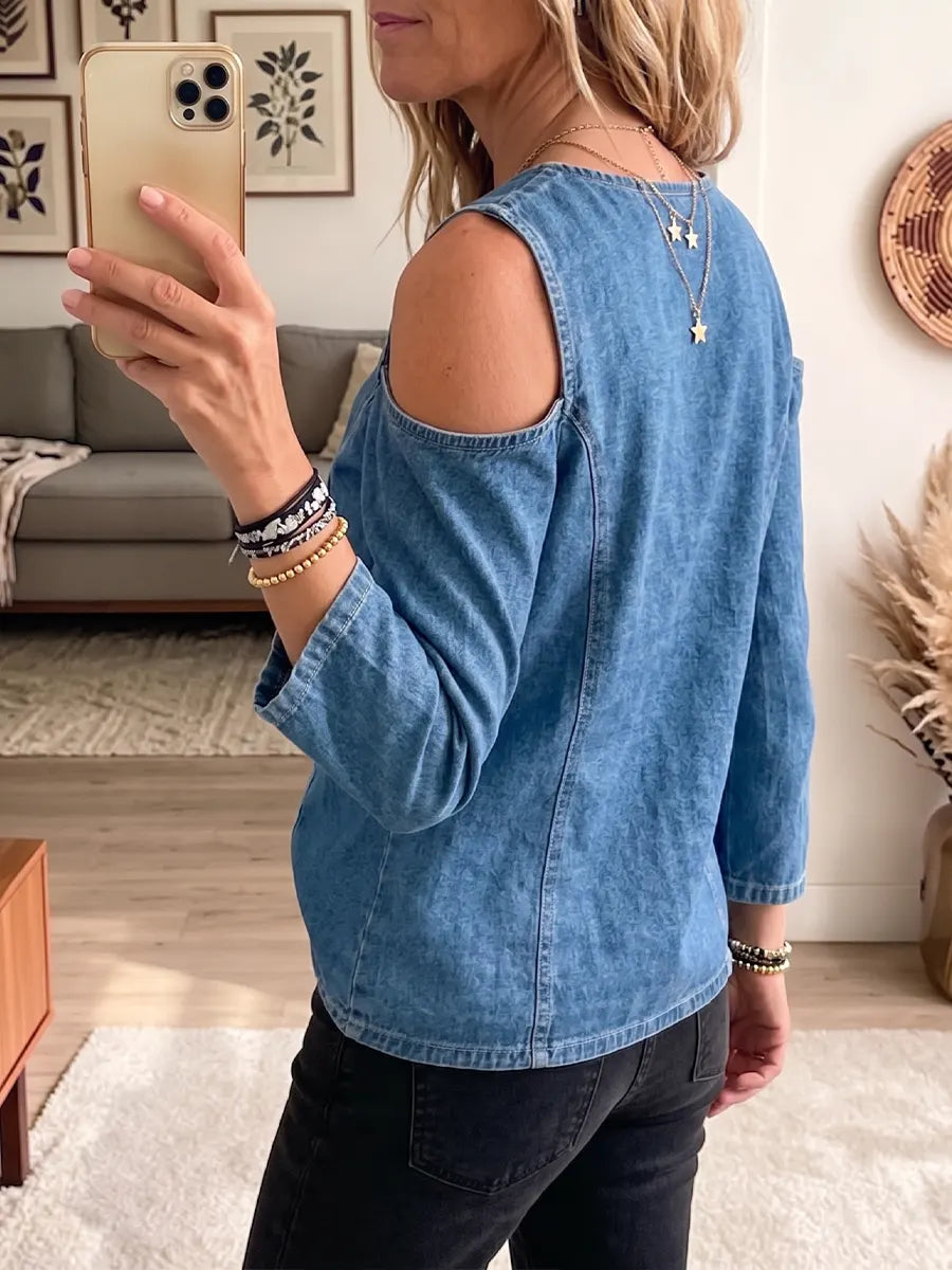 Vintage Elegant Denim Buttons Shirt