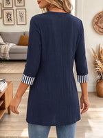 Vintage Elegant Textured Fabric Patchwork Stripes Shirt