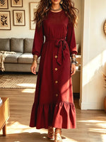Retro Elegant Art Casual Ruffle Stylish Long Sleeve Maxi Dress