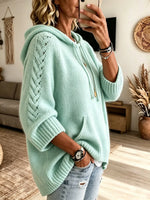 Women's Cable Accented Hooded Knit Sweater