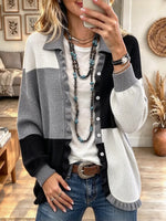 Women's Elegant Geometric Print Ruffled Collar Knit Cardigan