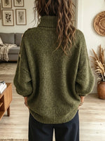 Women's Gold Button Shoulder Turtleneck Knit Sweater