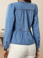 Retro Elegant Art Round Neck Casual Stylish Long Sleeve Denim Coat