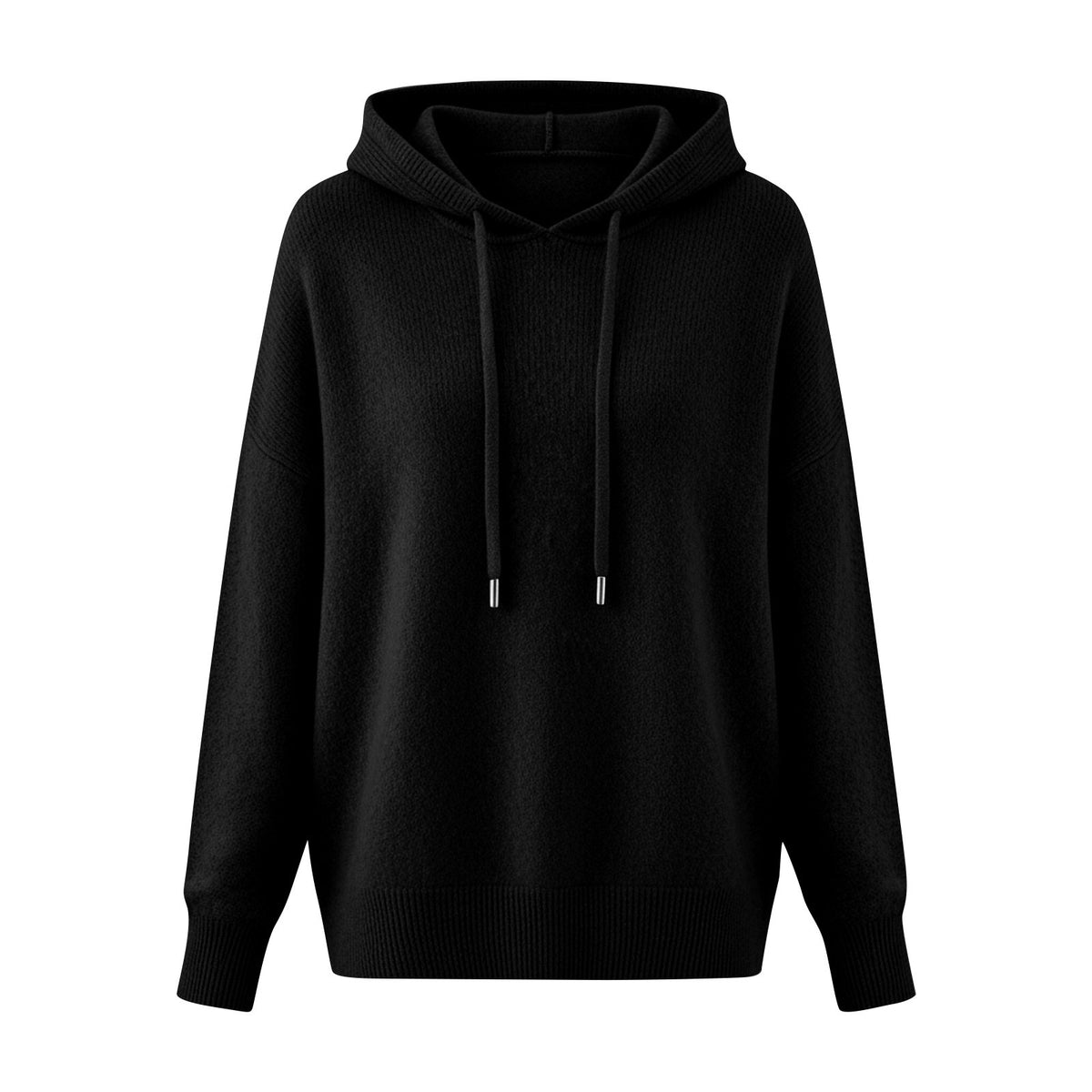 Women Solid Color Drawstring Hooded Knit Pullover Sweater