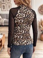 Vintage Elegant Leopard Patchwork Sheer Mesh Shirt