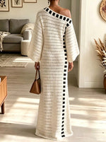 Women's One-Shoulder Striped Open-Knit Maxi Dress