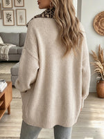 Women's Leopard Collar Ribbed Cardigan