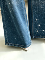 Women's Rhinestone Embellished Wide-Leg Jeans