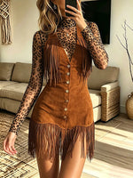 Vintage Elegant Suede Patchwork Tassels Dress