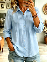 Solid Color Lapel Art Button Casual Long Sleeve Cotton Linen Shirt