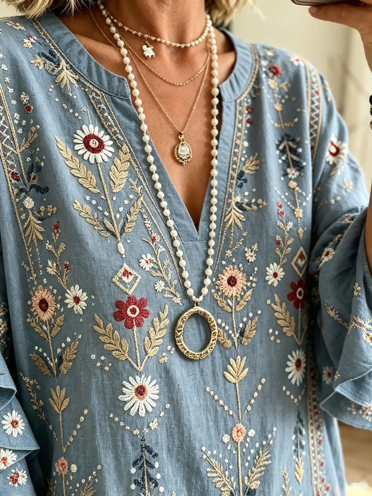 Women's Floral Ruffle Sleeve Blouse