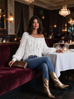 Women's Off Shoulder Fringe Long Sleeve Top