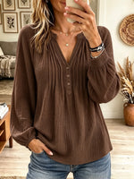 Women's Pintuck Pleated Henley Cotton Gauze Blouse
