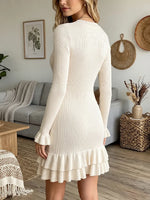 Vintage Elegant Knitted Ruffle Dress