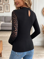 Vintage Elegant Patchwork Sheer Lace Cutout Shirt