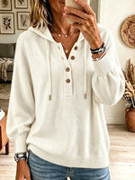 Women's Button Henley Knit Pullover Hoodie