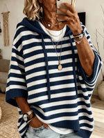 Retro Stripe Pattern Art Hooded Casual Stylish Knitted Top