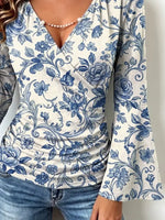 Retro Floral Pattern Art Print Casual Stylish Cotton V Collar Shirt