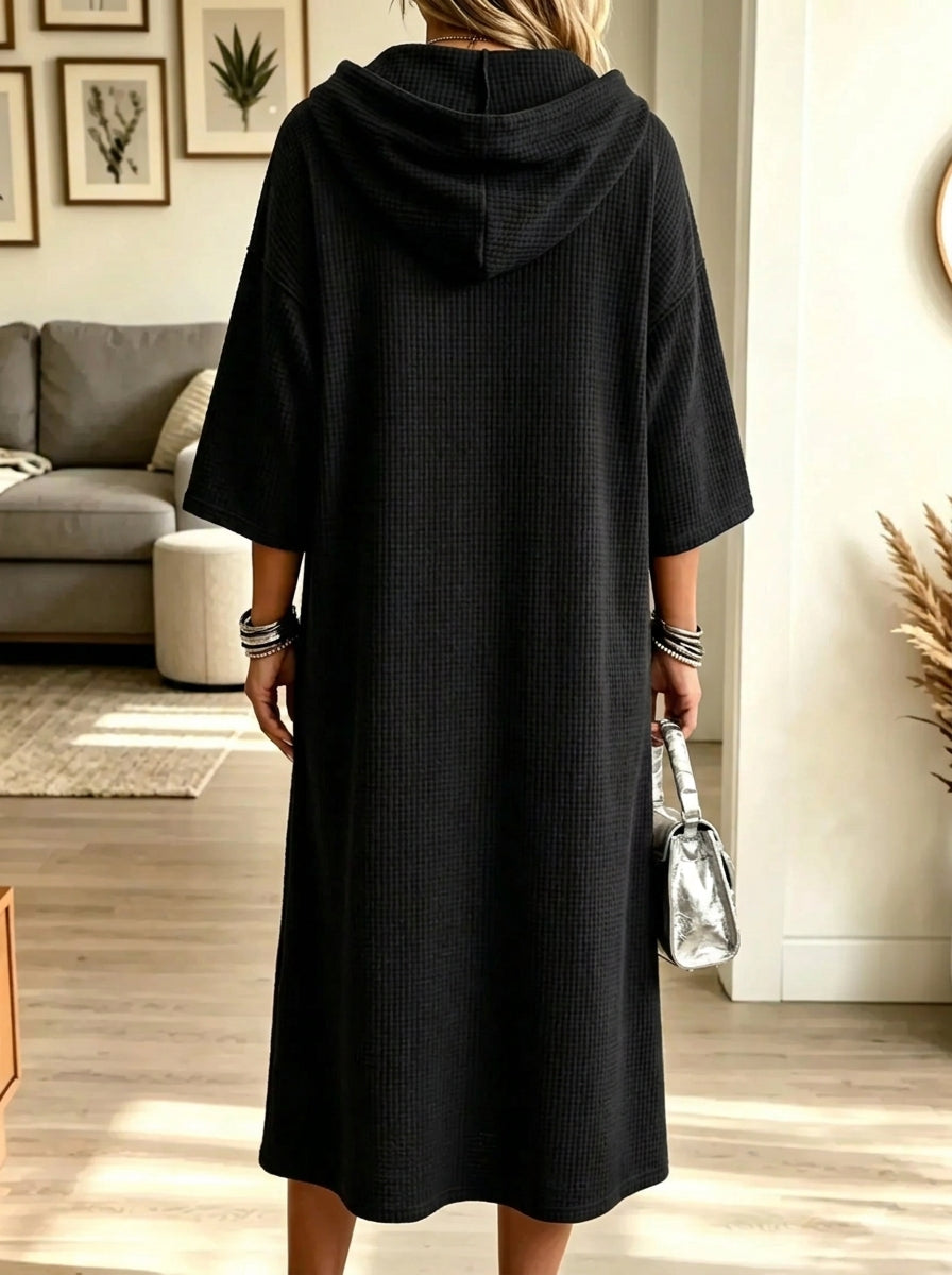Women's Half-Zip Waffle Knit Hooded Midi Dress
