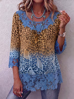 Vintage Elegant Pattern Print Patchwork Hollowed Out Lace Shirt