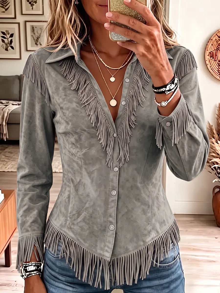 Vintage Elegant Tassel Suede Shirt