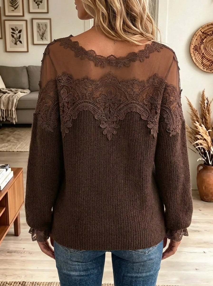 Women's Sheer Floral Lace Patchwork Knit Sweater