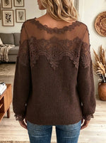 Women's Sheer Floral Lace Patchwork Knit Sweater
