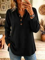 Women's Ribbed Henley Long Sleeve Tunic Top