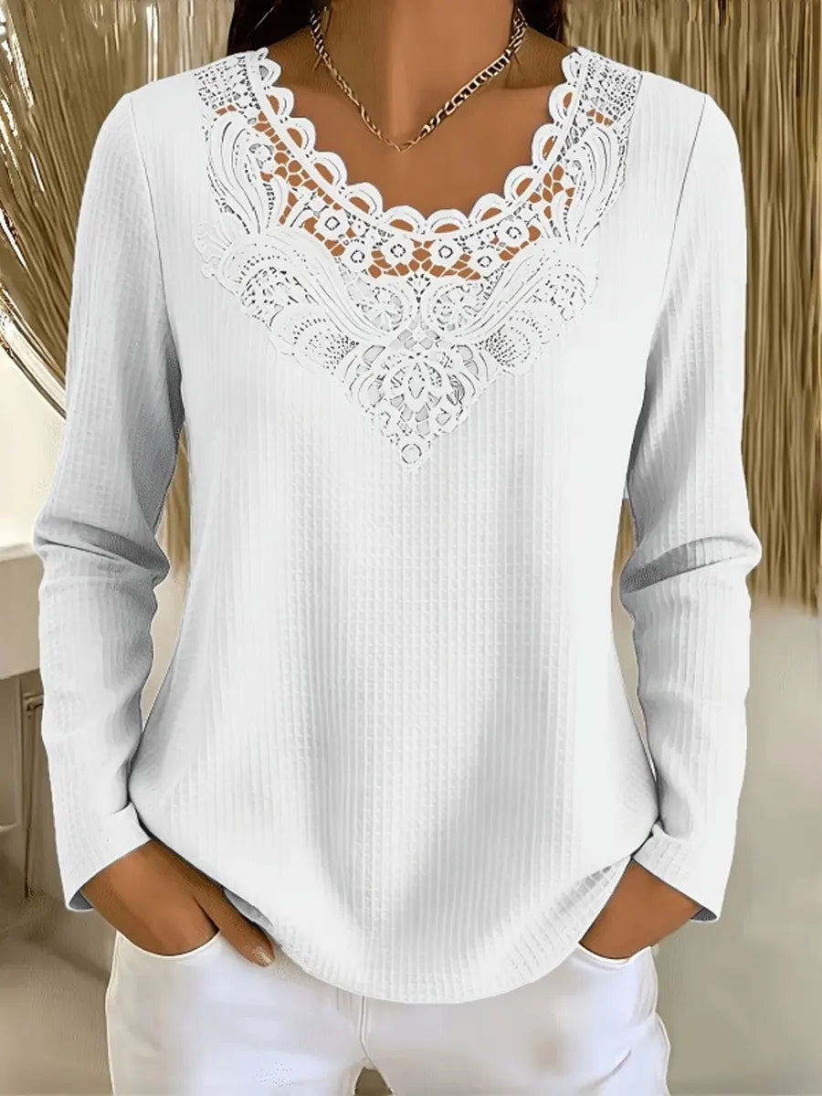 Retro Elegant Lace Hollow Patchwork Art Casual Stylish Long Sleeve Shirt